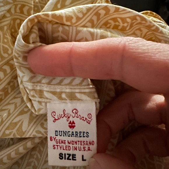 Lucky Brand Yellow and White Dungarees Men’s Long Sleeve Shirt, Sz Large - Picture 5 of 7